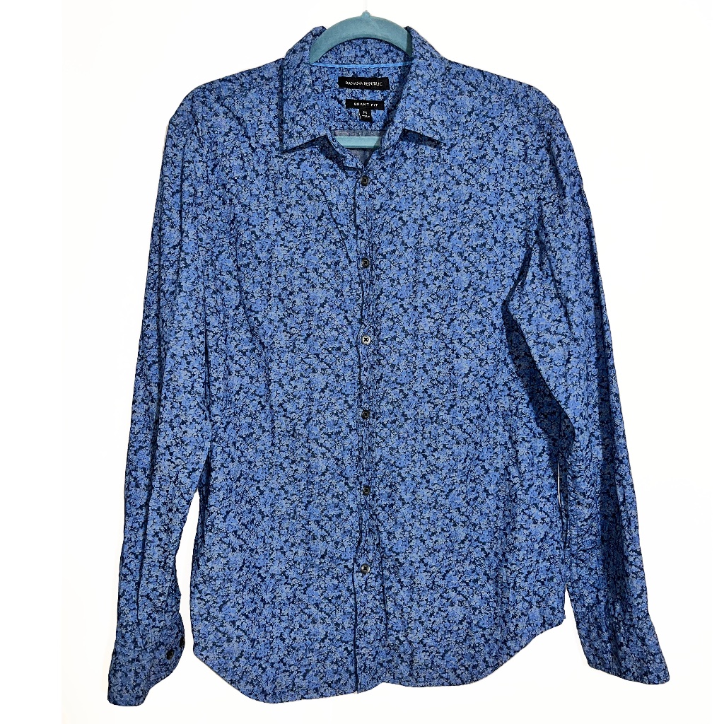 Banana Republic Blue Floral Pattern Shirt, Grant Fit, Size M, Never Worn
